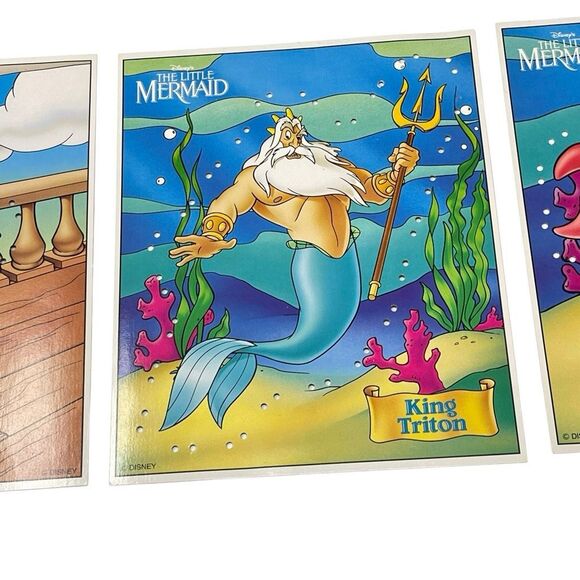 Disney Little Mermaid Sewing Cards 5 Cardboard Cards 1991 RoseArt No Ursula - Picture 8 of 11